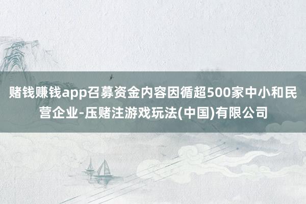 赌钱赚钱app召募资金内容因循超500家中小和民营企业-压赌注游戏玩法(中国)有限公司